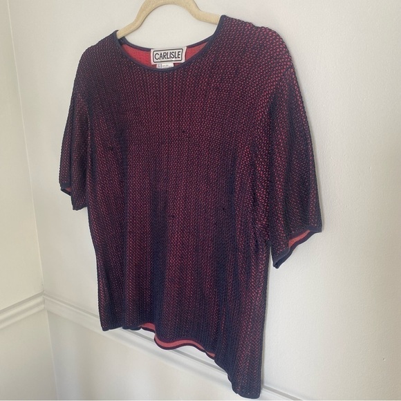 CARLISLE Vintage 100% Silk 2-Tone Woven Knit Tshirt Sweater Lg. - Picture 2 of 5